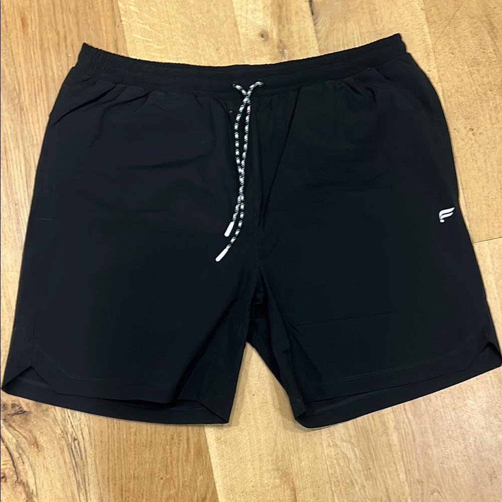 Fabletics Black and White Swim Trunks with Drawstring Waist